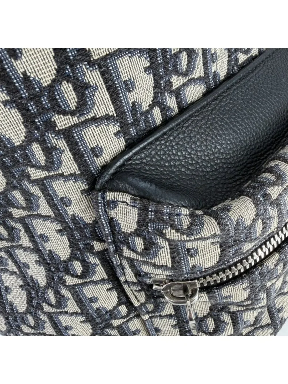 Dior Backpack Oblique Rider Canvas Leather Beige Navy Silver